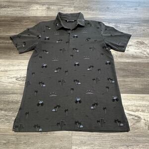 Travis Mathew Ensenada Gray Mens S Palm Trees Pima Cotton Blend‎ Golf Polo Shirt